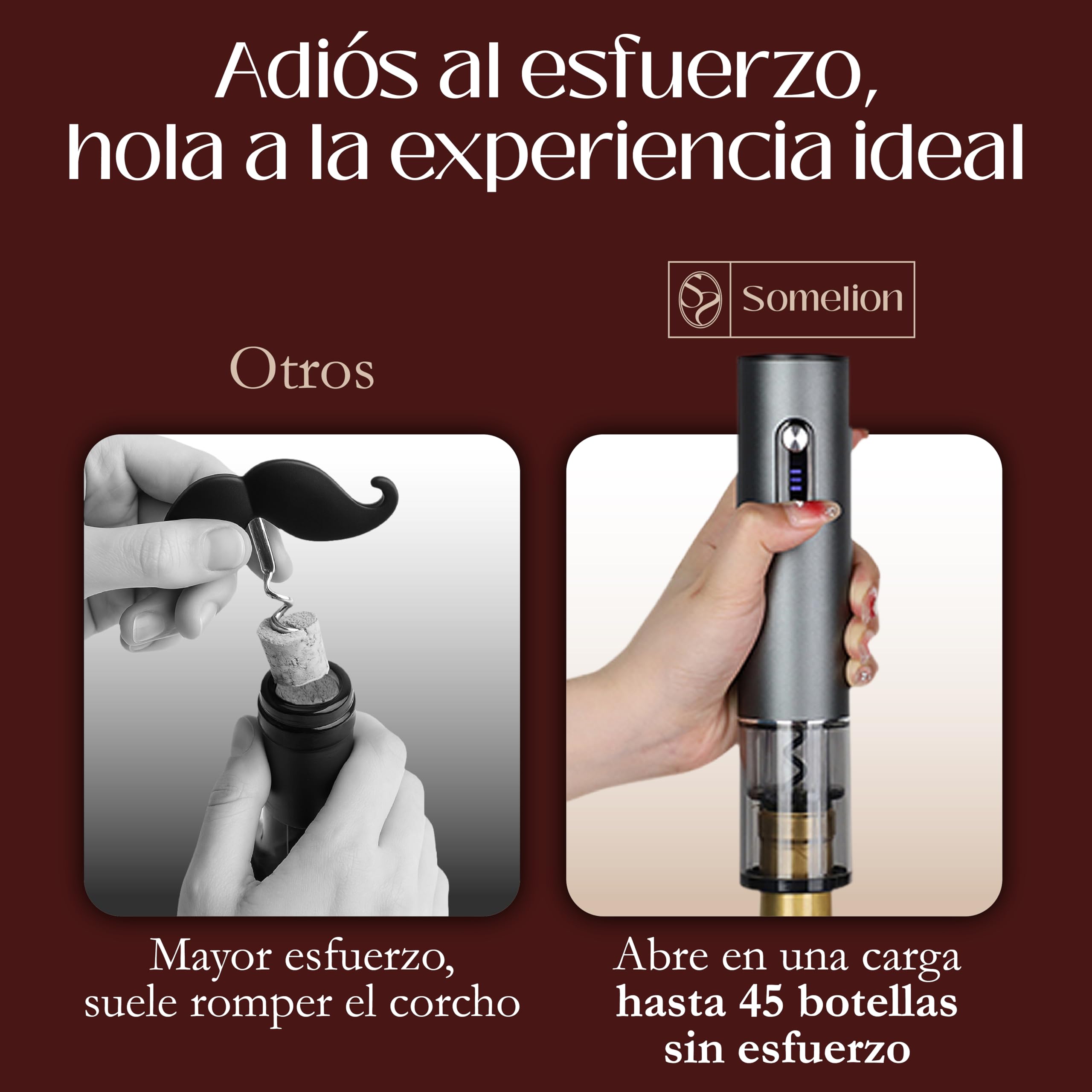 Abridor Electrico de Vino con Pantalla de Bateria Set 7 en 1 con Base Accesorios Vacio Vertedor Carga UsbC Apertura Rapida 6 A 10 Segundos Regalo Ideal Portatil Facil de Usar Diseño Premium en Español