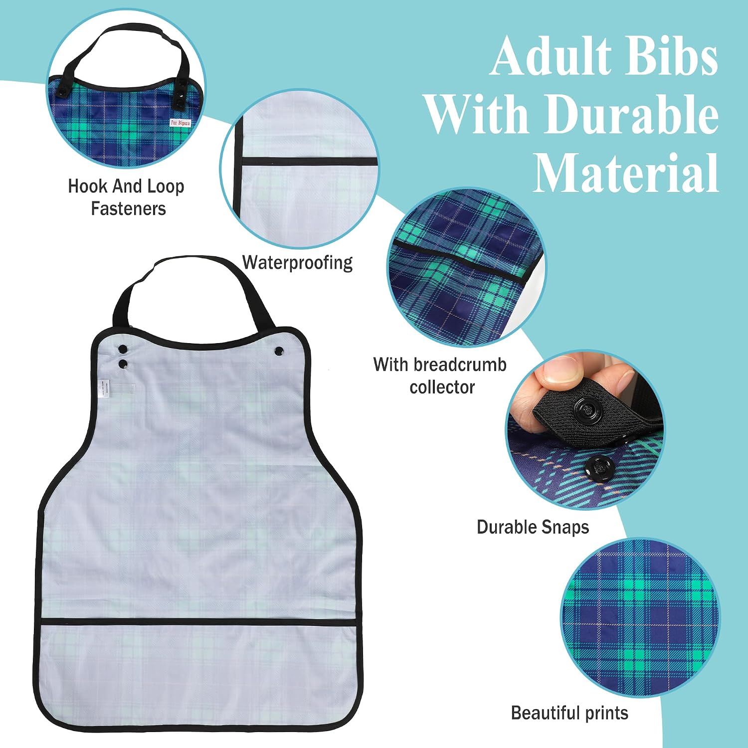 3 Pack Adult Bibs Washable Clothing Protector with Crumb Catcher, Adjustable Reusable Waterproof Large Feeding Adult Bib