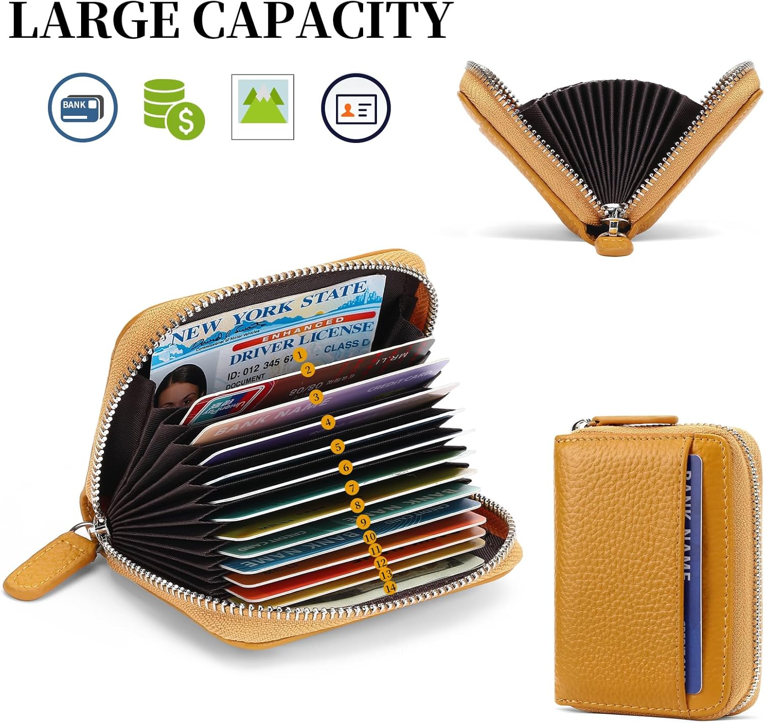 SENDEFN RFID Credit Card Holder for Women Small Leather Zipper Card Case Wallet 15 Slots - Image 4