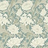 VEELIKE Blue Floral Peel and Stick Wallpaper Vintage Floral Wallpaper for Bedroom Bathroom 17.7''x118'' Removable William Morris Wall Paper Prepasted Blue Floral Contact Paper for Walls Cabinets