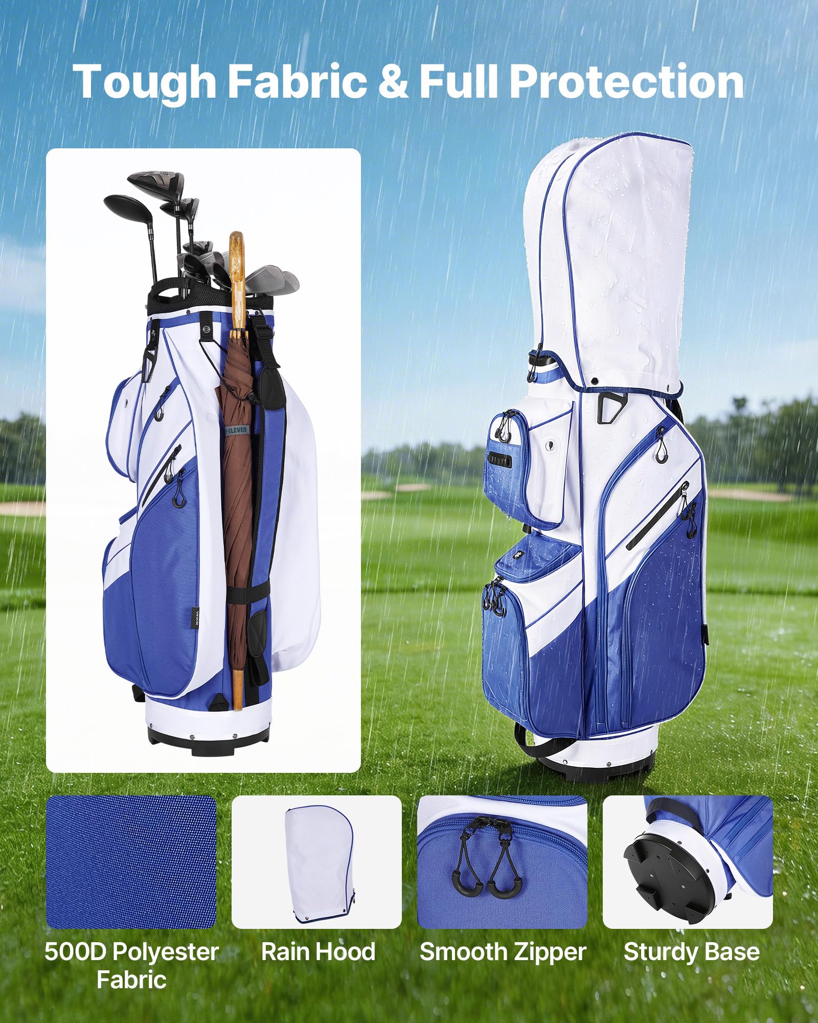 VEVOR Golfbag mit 15-facher Einteilung, Golftasche mit Ergonomischem Schultergurt Durchgehenden Trennfächern Regenhaube Stautaschen, Caddybag aus Leichtem Polyester für Herren Damen Golf Cartbag