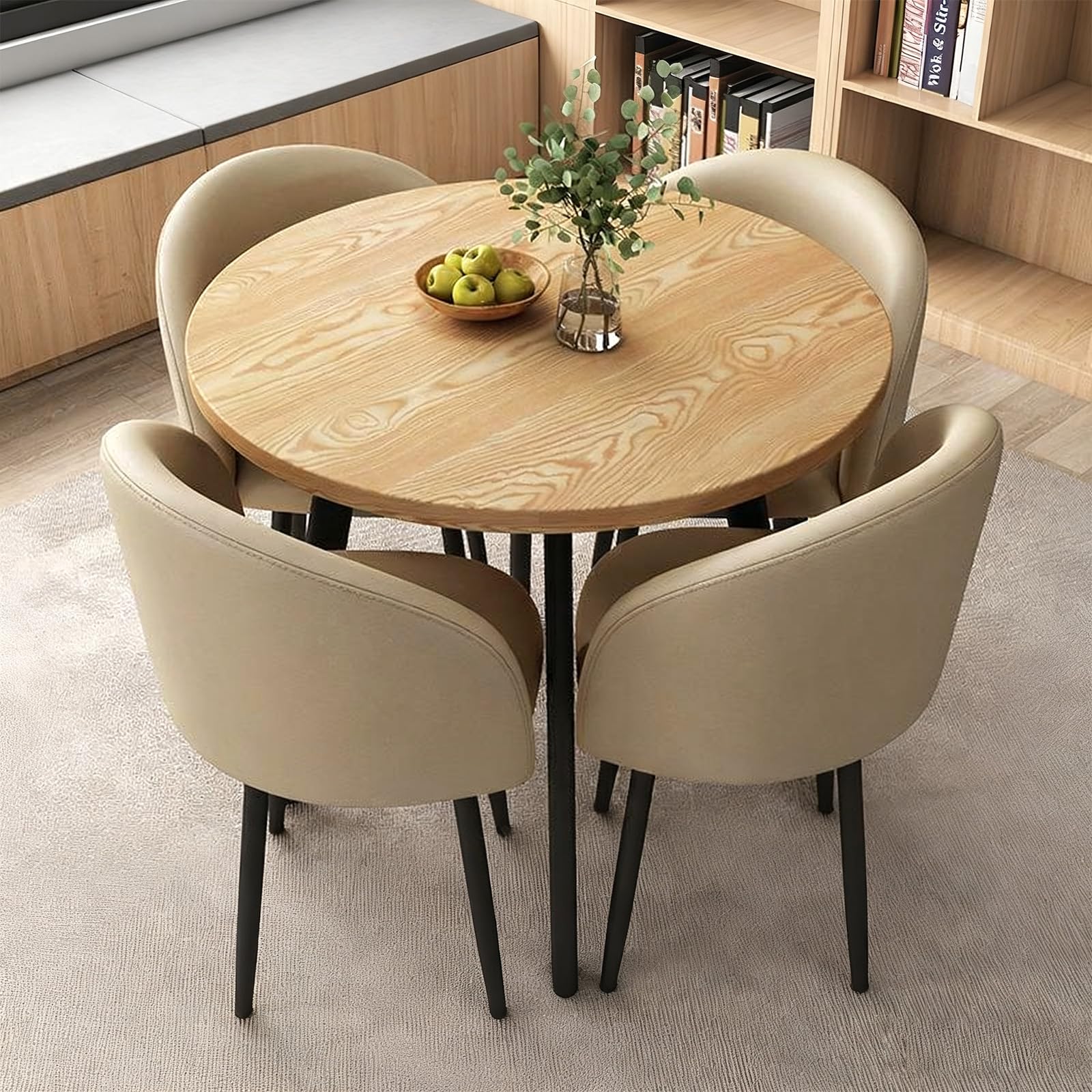 ASerZenith Modern Dining Table Set With 4 Upholstered Chairs, Kitchen Office Cafe Lounge Living Room Coffee Table By,P-006-27.6 In