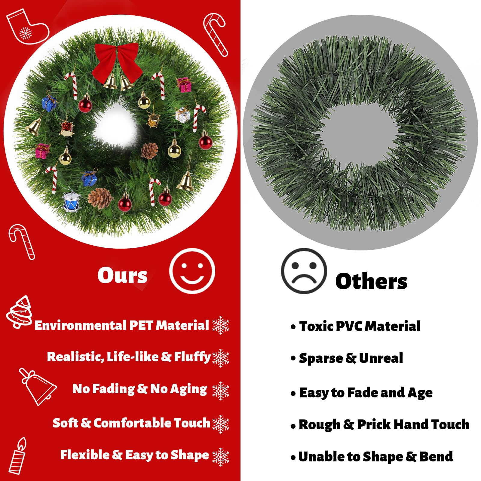 NQN Paquete de 3 guirnaldas de Navidad de 250 pies para decoración de Navidad, decoración navideña suave sin iluminación, decoración navideña para interiores y exteriores, guirnalda artificial de