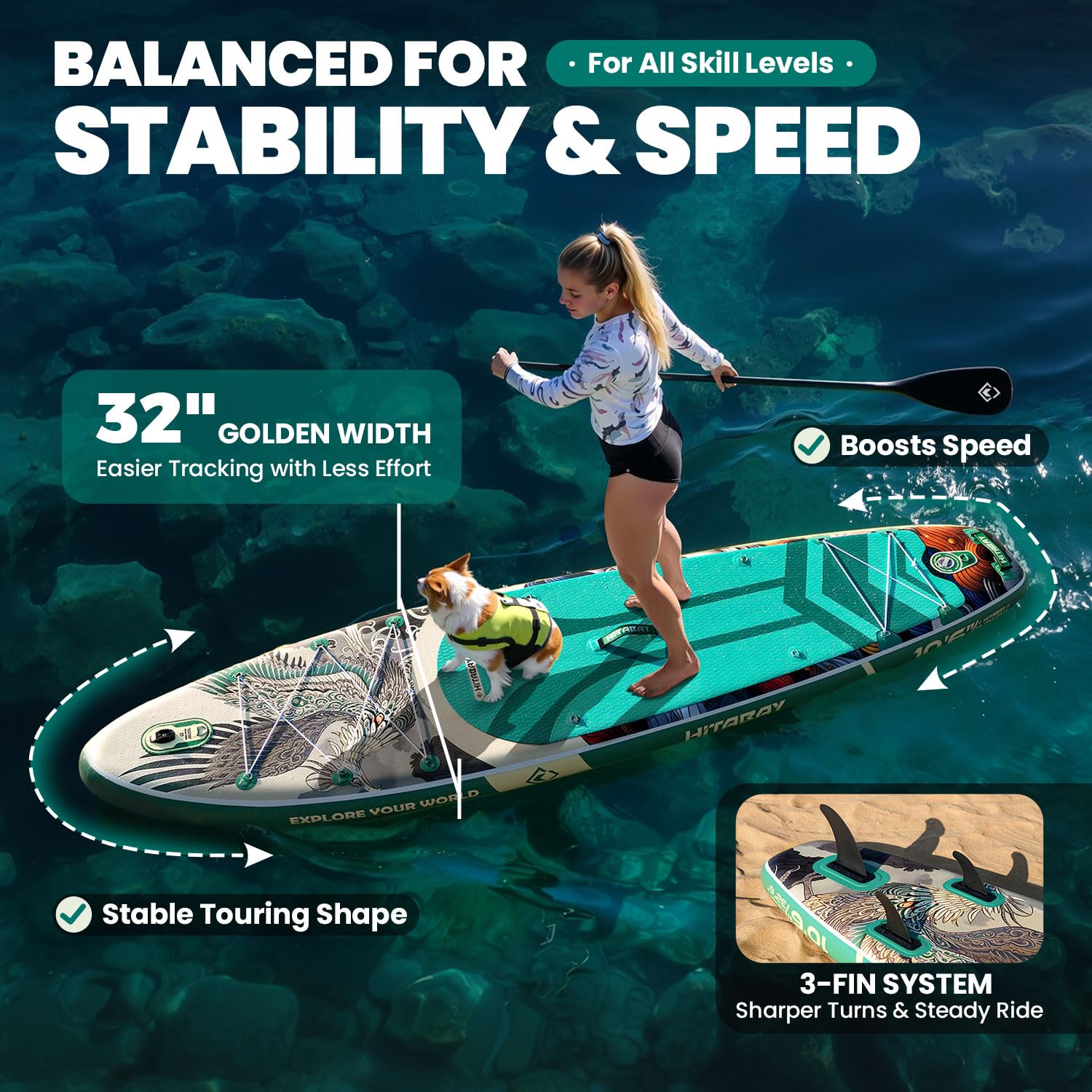 Tabla Paddle Surf Hinchable con Accesorios Completos, Sup para Niños, Adolescentes y Adultos, Todos Niveles Principiantes a Expertos, Stand Up Paddle Board Portátil y Duradera para Deportes Acuáticos