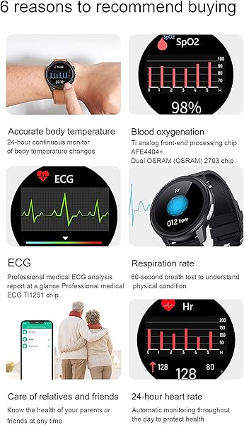 LAB E80 Smart Watch Bracciale Fitness Braccialetto da Uomo PPG da Uomo PPG ECG Frequenza Cardiaca Monitor IP68 Impermeabile Sport Smartwatch Android iOSF