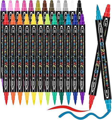 Marcadores de pintura acrílica con punta de pincel, 24 colores, marcadores de pintura acrílica de doble punta para pintura de rocas, lienzo,