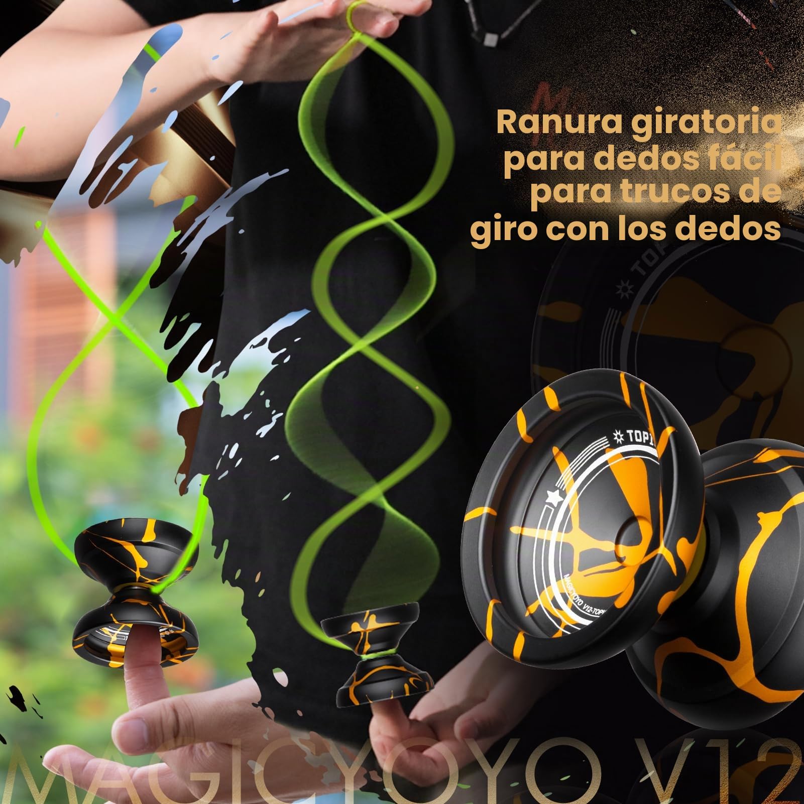 MAGICYOYO Yoyo V12 - Yoyo profesional de giro de dedo para principiantes y jugadores avanzados, YoYo de metal de doble propósito sensible y no responde, trucos de aleación de aluminio duradero