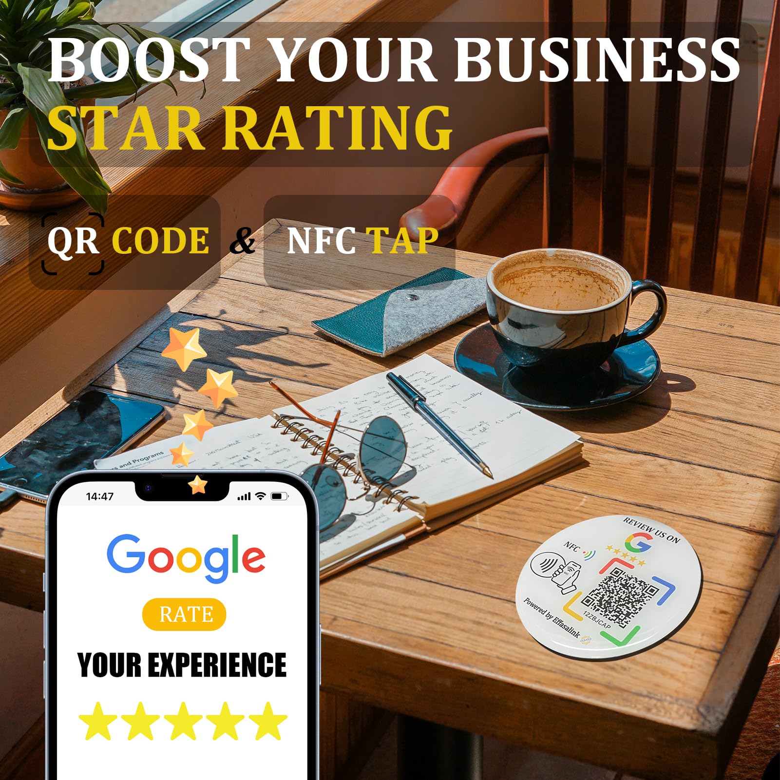 Epoxy Sticky Card with NFC Chip & QR Code - Compatible with Google Business Page for Customer Reviews, Boost Corporate Reviews, Essential for Small Business, for iPhone & Android (White-1 card)