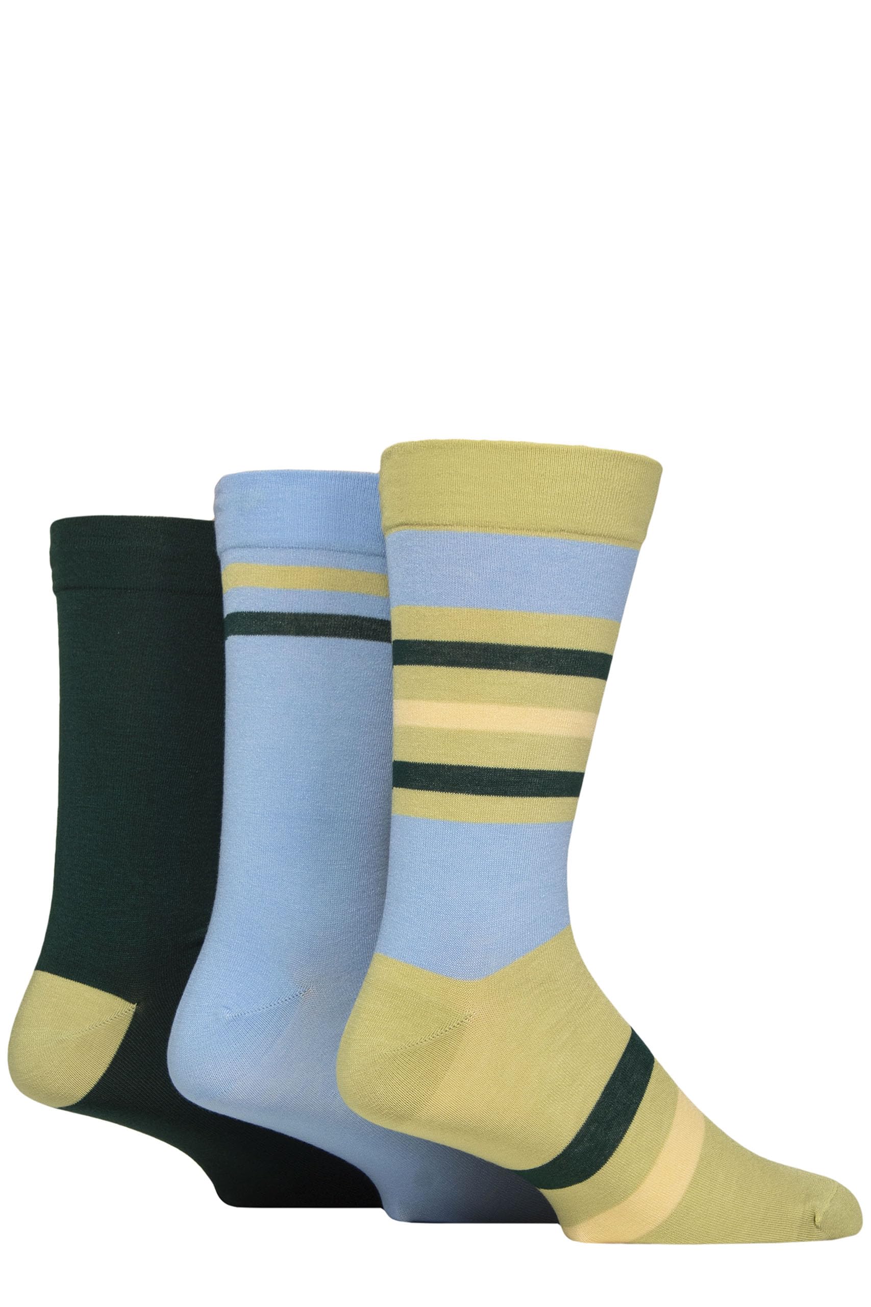 Sockshop Men's Avocado Comfort Cuff Socks -Striped And Plain Soft Breathable & Cooling Bamboo Material Multipack Of 3 Pairs (Uk, Numeric, 7, 11, Regular, Regular, )