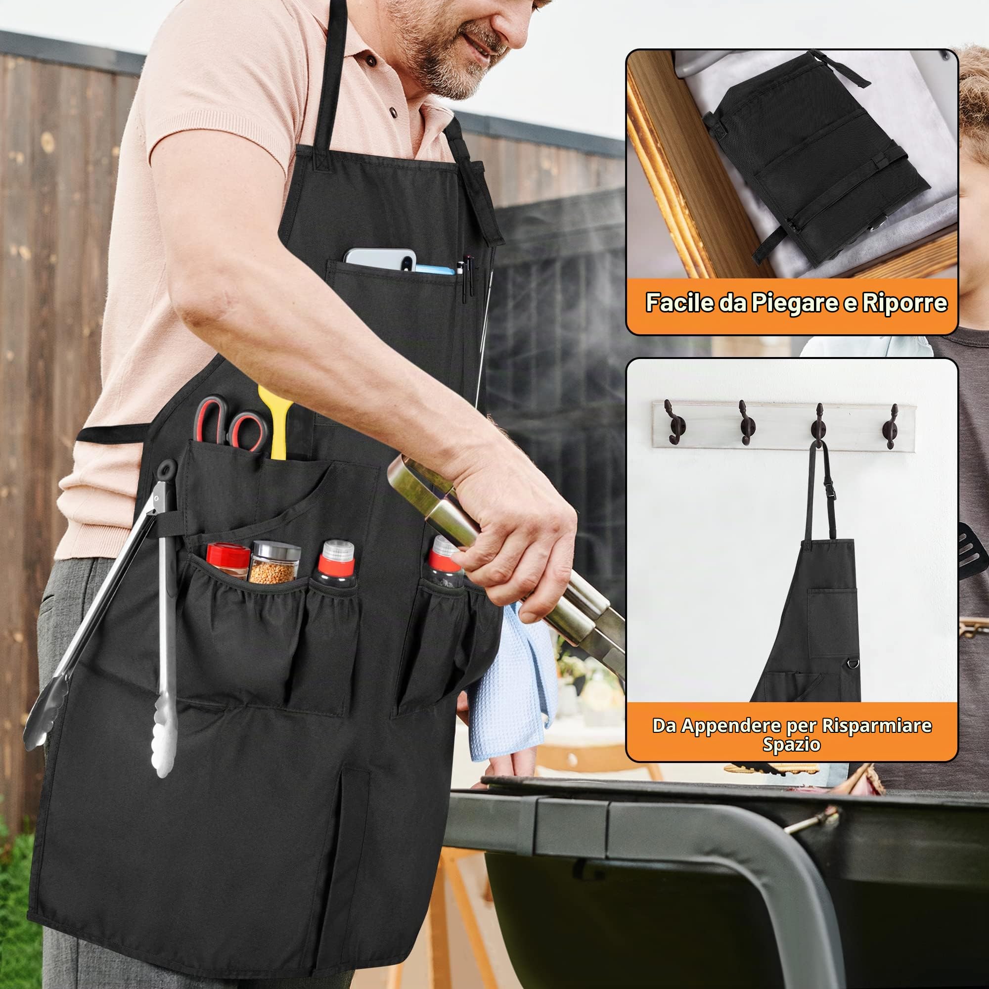 HODRANT Grembiule da Barbecue, Grembiuli da Cucina | Grembiule da Cucina Unisex con Lacci Regolabili Al Collo e in Vita – Ideale per Chef, Pittori e Falegnami