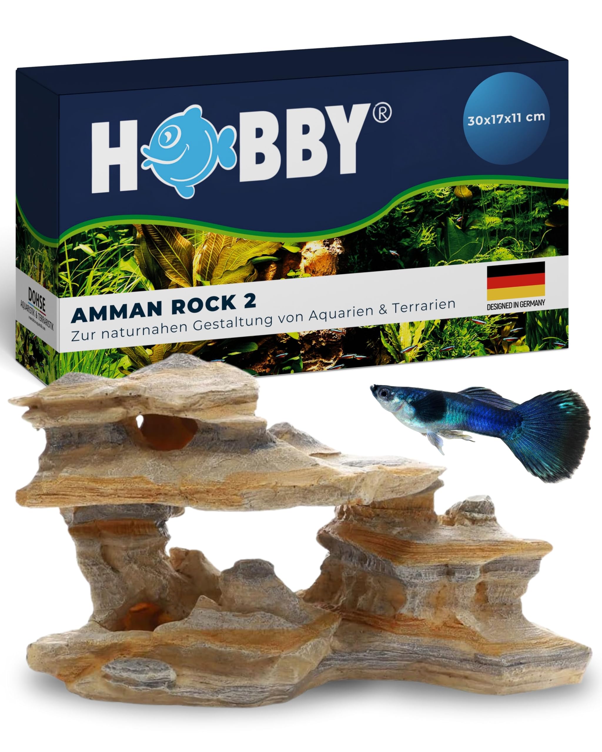 HOBBY Aquaristik Amman Rock 2 I 33 x 18 x 18 cm I künstlicher Stein für Aquarien I Aquarium Deko I naturgetreue Dekoration für Aquarien und Terrarien I Nachbildung natürlicher Felsen