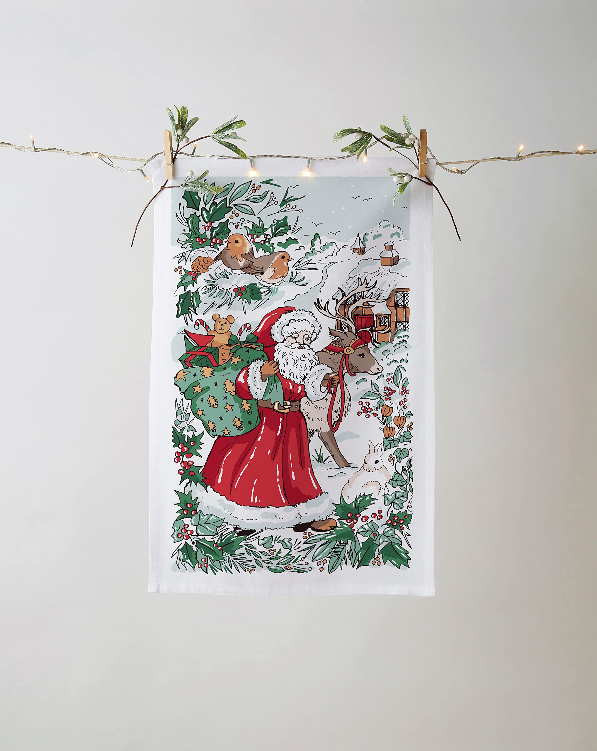 Ulster Weavers Christmas Recycled Cotton Blend Tea Towel Made in Northern Ireland, UK - Multicoloured - Santa Scene - Image 2