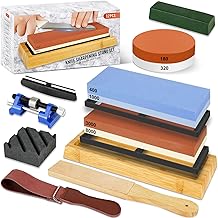RISEMART Sharpening Stone Set for Knives, Professional Whetstone Grit 400/1000/3000/8000, Knife Sharpener Set with Non-Slip Bases, Sharpening Stone, Angle Aid and Grinding Aid