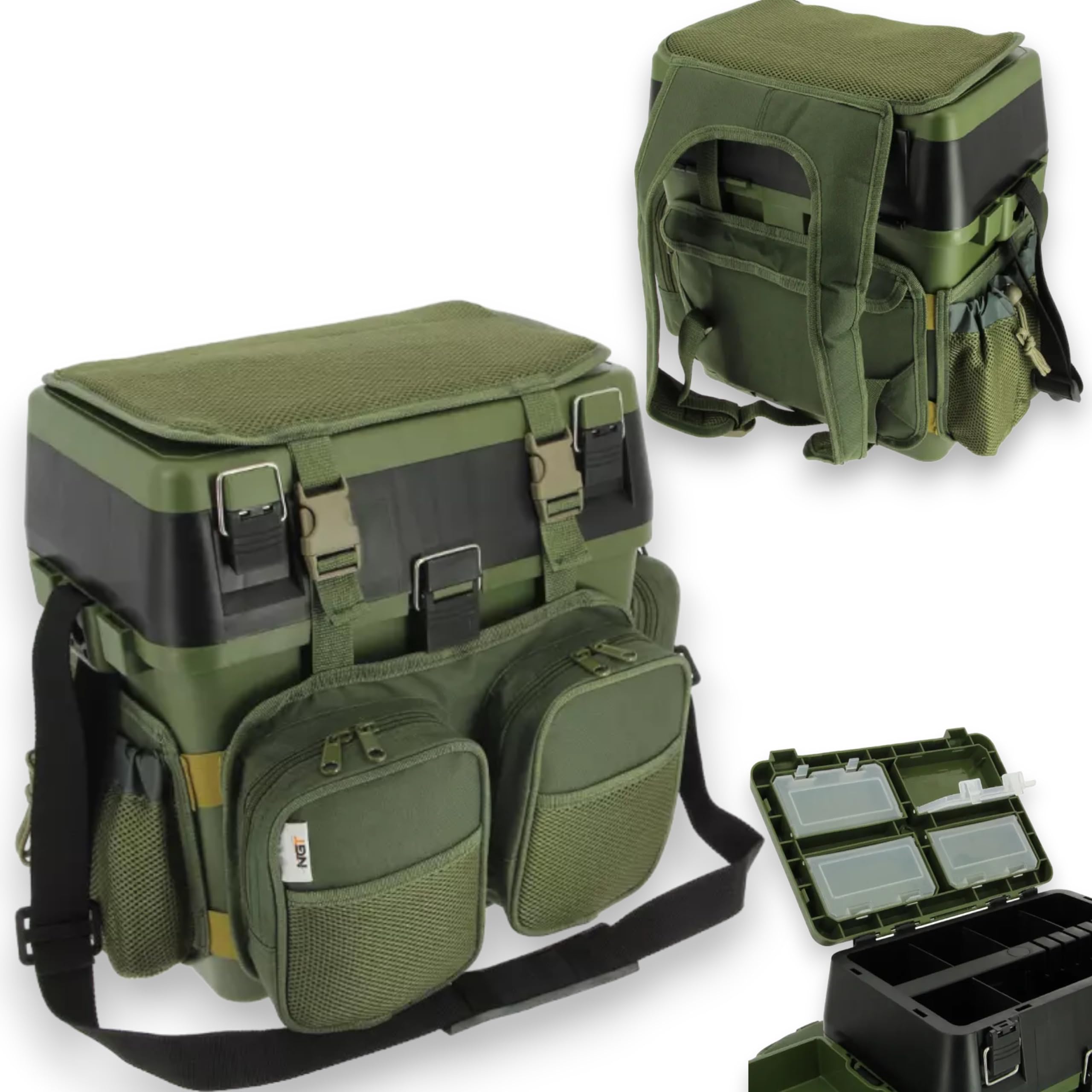 NGT FISHING SEAT BOX RUCKSACK WITH BAG FOR TERMINAL TACKLE CARP SEA NGT