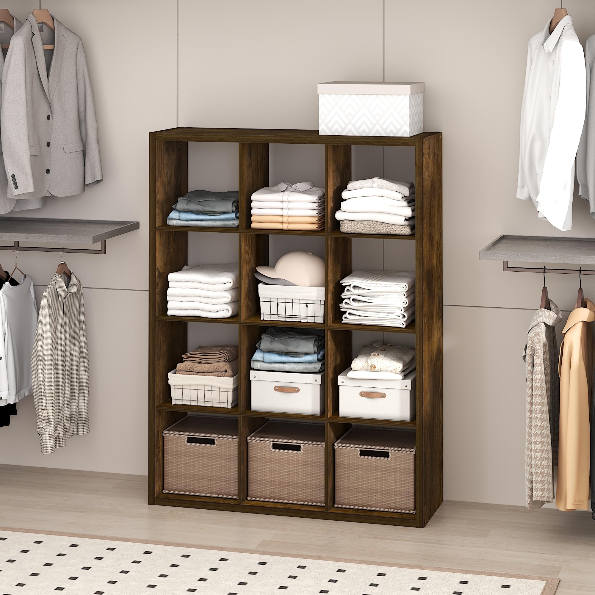 Furinno Cubic Extra Thick 12-Cube Closet Organizers and Storage, Amber Pine