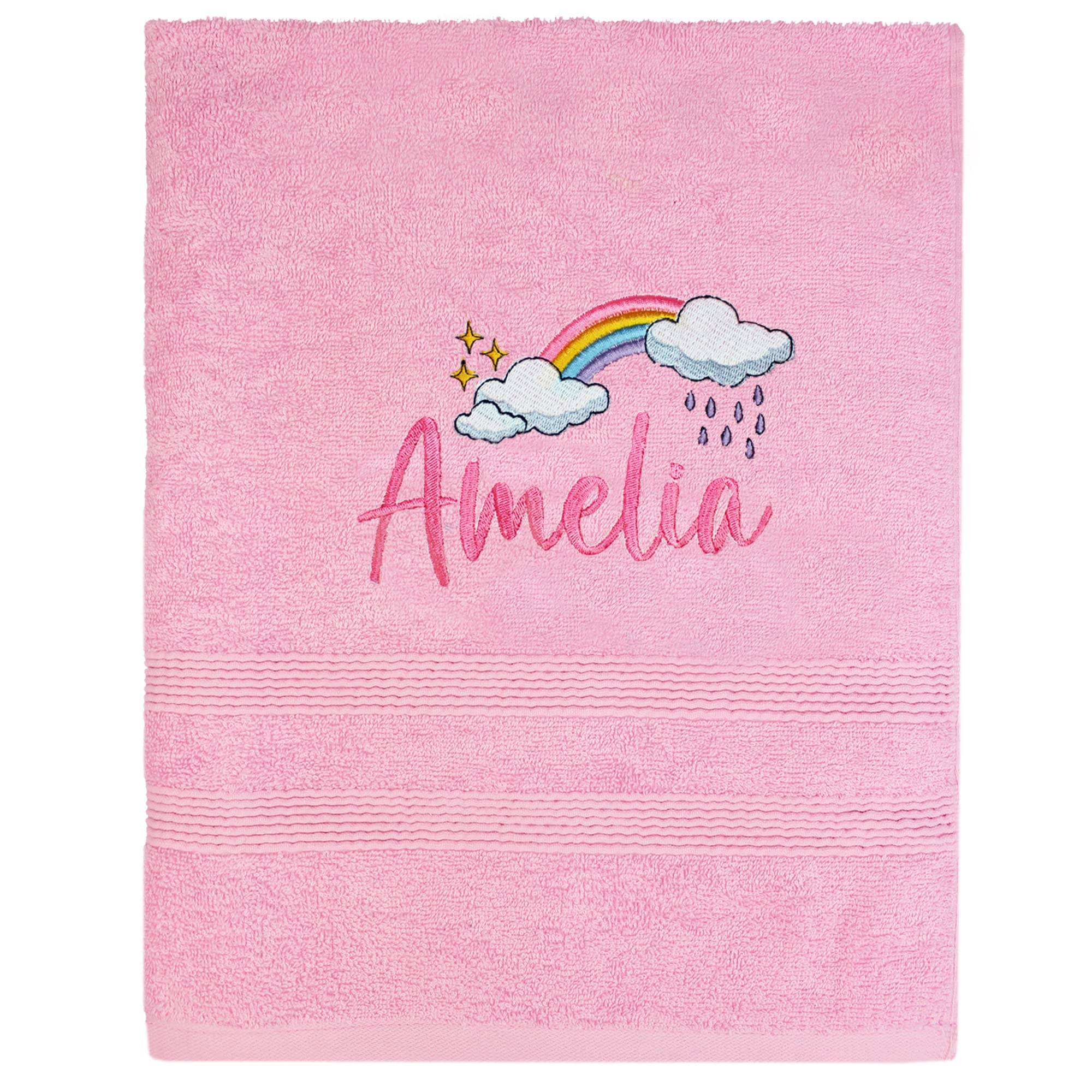 Teddyt's Pink Personalised Rainbow Embroidered Name Swimming Bath Towel