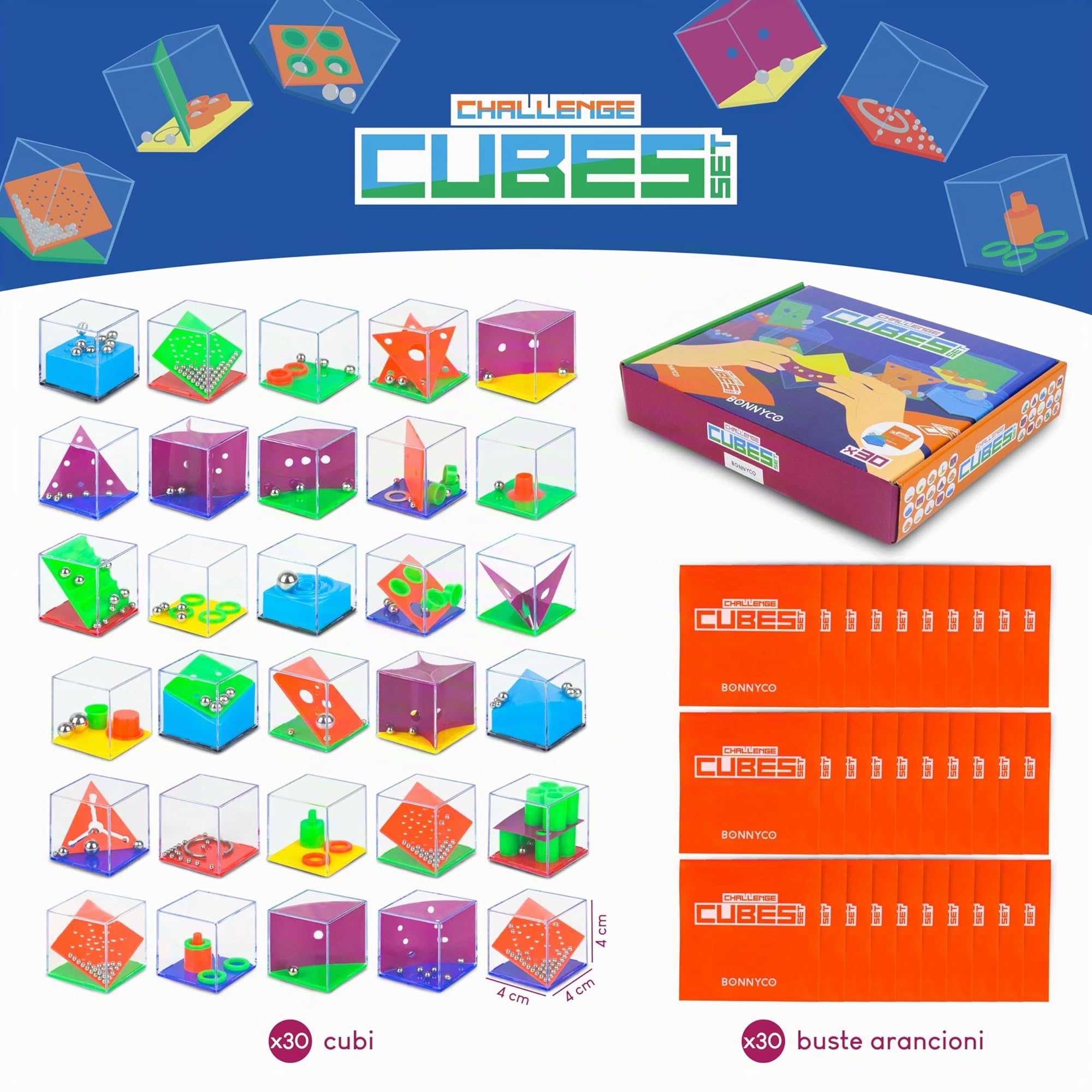 BONNYCO Cubi Rompicapo Bambini, Gadget Compleanno Pack 3 Mini Giochi, Regalini Fine Festa