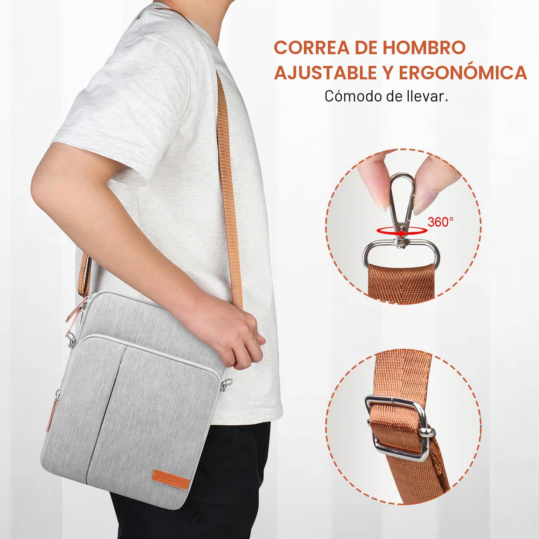 Lacdo Bolsa de Funda para Tableta para 11" iPad A16 2025, 11" iPad Air M4 M3 M2 2026-2024, 11" iPad Pro M5 M4, 10.9" 10.2" iPad, 10.9" iPad Air, 10.5" iPad Pro, iPad Air 3 2, Galaxy Tab A9+, Gris