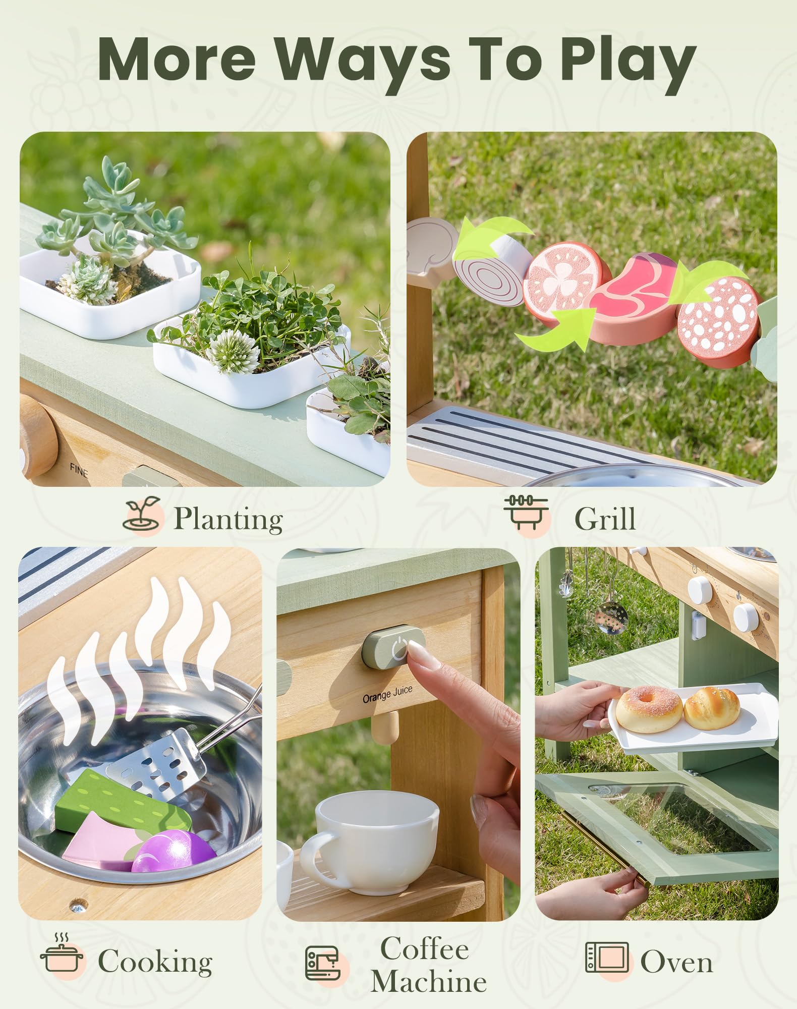 ROBOTIME Set da Cucina in Legno per Bambini, Cucina Esterna Deluxe con Rubinetto Funzionante, Lavagna, BBQ, Ampio Spazio di Stoccaggio, Lavandino da Giardino e Accessori da Cucina, Gioco di Ruolo per