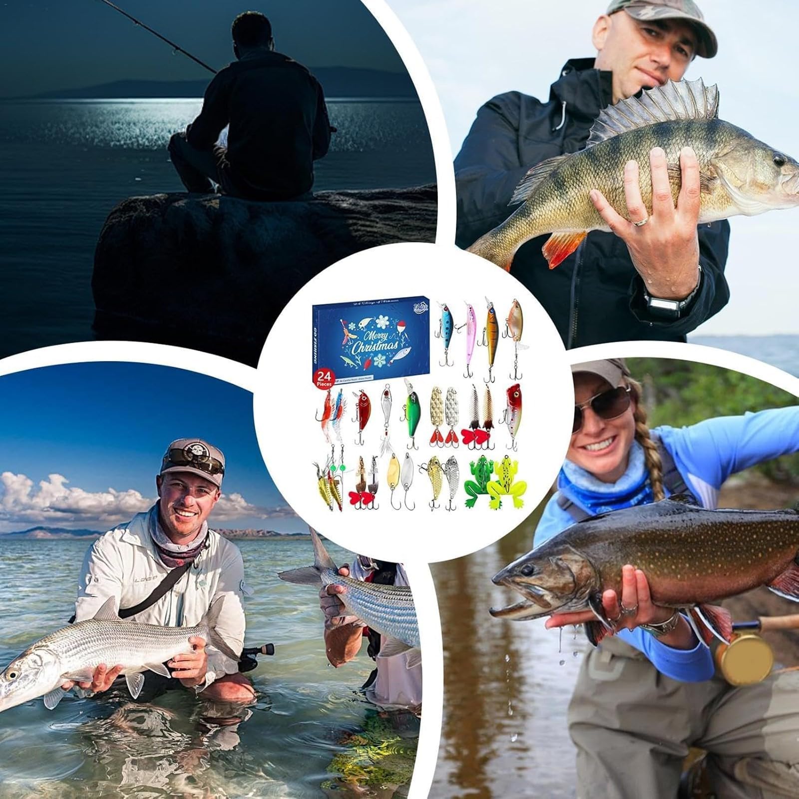 Calendario de Adviento de Navidad 2024 para adultos, hombres, adolescentes y niños, 24 días de Navidad, cuenta regresiva, señuelo de pesca, juego de aparejos de pesca sorpresa de Navidad, regalo para
