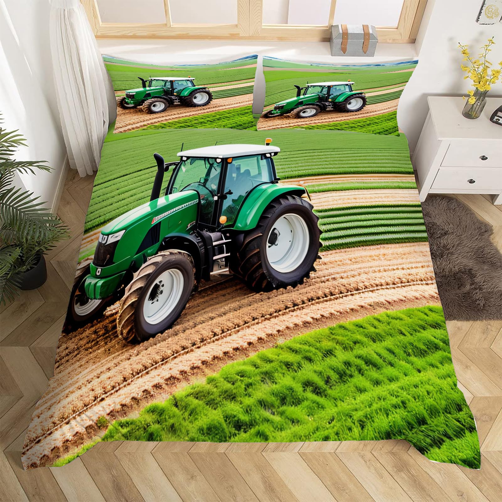 3D Traktor Kinder Bettwäsche 220x240 Ländlich Weiche Microfaser Bettwäsche-Sets Bettbezug mit Reißverschluss und 2 Kissenbezug 80x80 cm