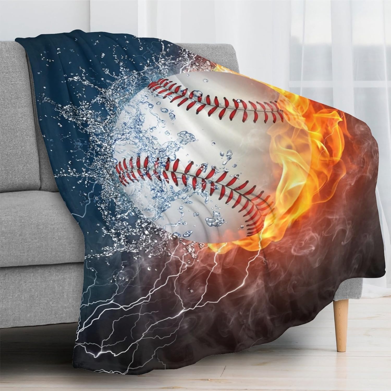 Baseball Sport Cool Ball Throw Blanket Super Soft Warm Boy Bedding Bed Blankets for Couch Bedroom Sofa Office Car, All Season Cozy Flannel Plush Blanket for Girls Boys Adults, 50"X40" - Image 3