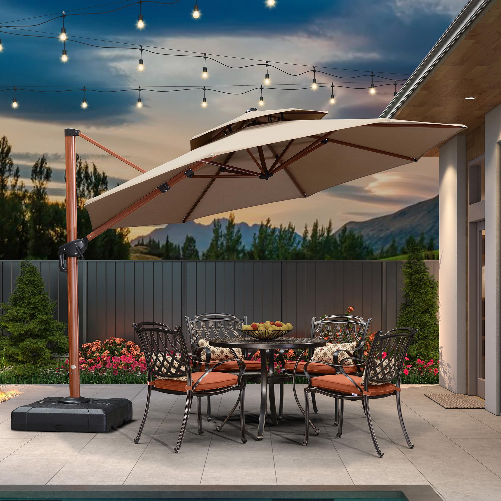 11 foot wood patio umbrella Amazon.com : PURPLE LEAF 11 Feet Double Top Deluxe Wood Pattern Round Patio  Umbrella Offset Hanging Umbrellas Cantilever Umbrella Outdoor Market  Umbrellas Garden Umbrella, Heather Beige : Patio, Lawn & Garden