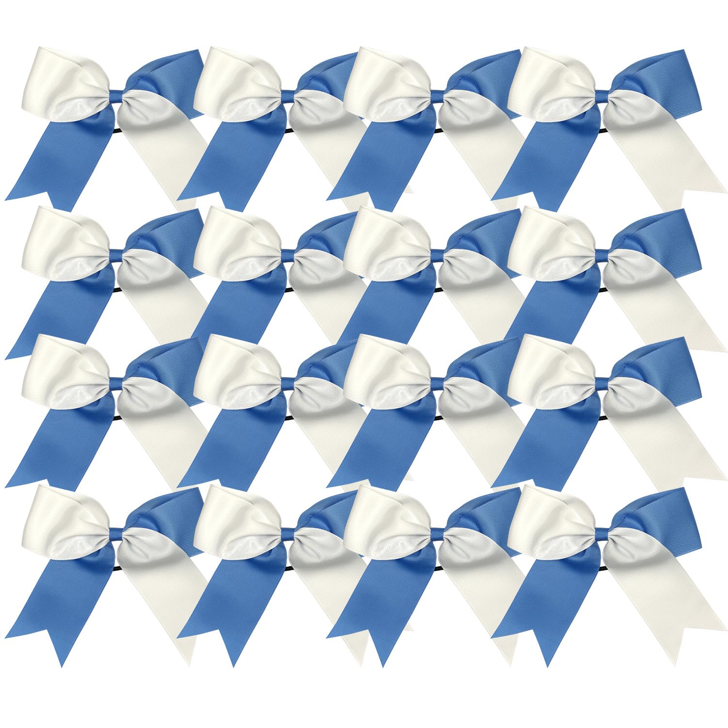 ICObuty Cheer Bows 6 Inch 2 Color Ponytail Holder Hair Tie 16 Pcs Hair Bow Cheerleader Bows Hair Tie (Columbia blue/White)