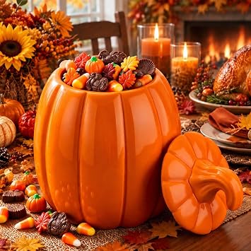Jetec 9.84" Large Ceramic Pumpkin Candy Jar with Lid