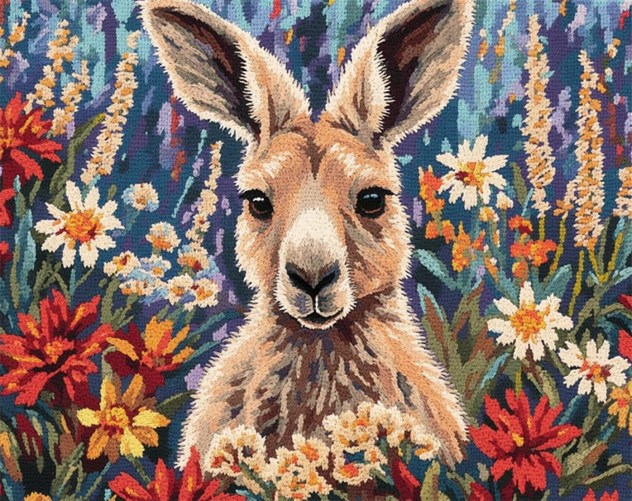 AMBATTERY Animal Tapestry Kit Kangaroos and Flowers Latch Hook Rug Kit Large Pre-Printed Pattern Canvas Rugs Embroidery Crafts for Adults Handicrafts DIY Carpet 31x63in