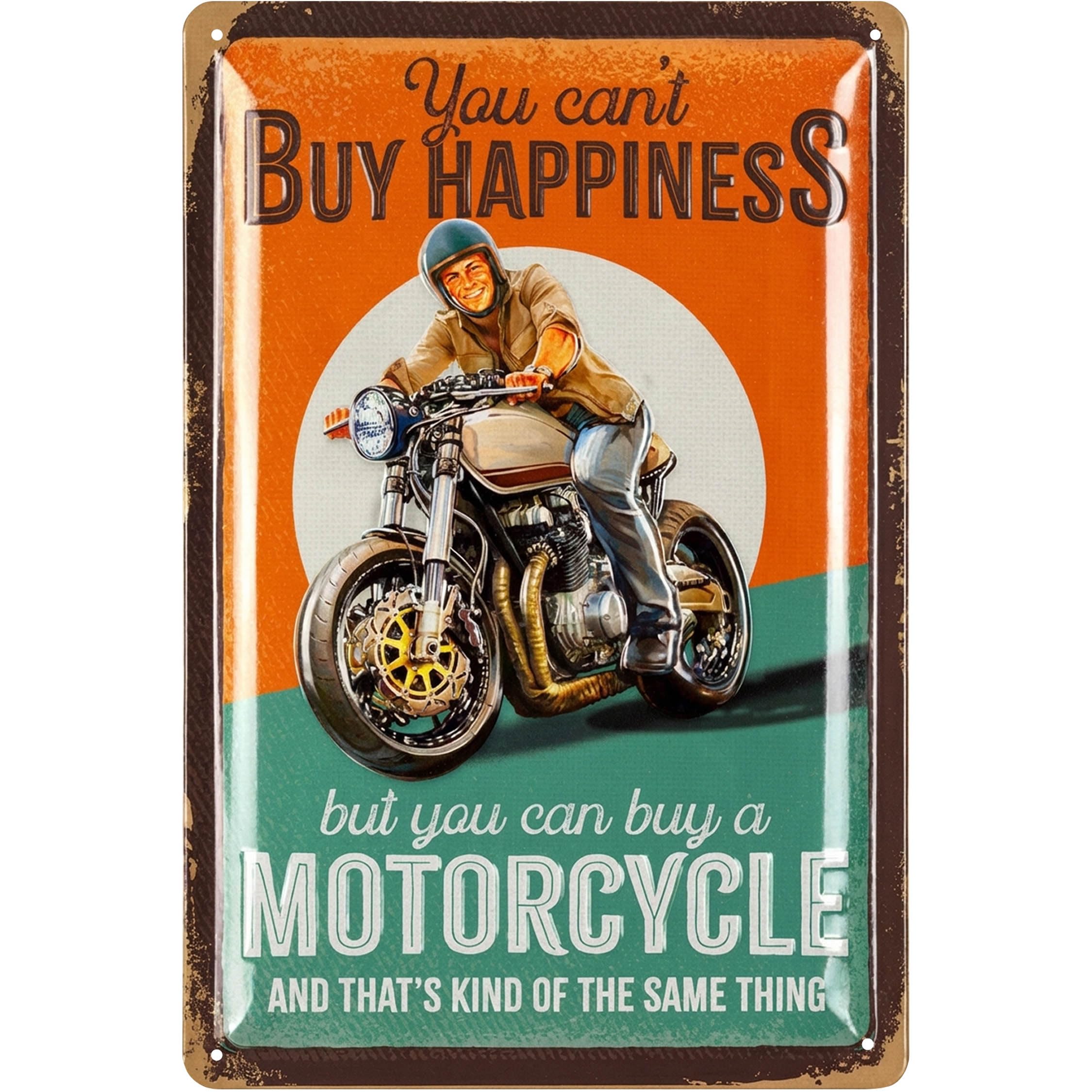 LANOLU Vintage Tin Sign Motorcycle You can't Buy Happiness - Motorcycle Signs for Garage, Vintage Motorcycle Wall Art Decor, Metal Motorcycle Sign, Motorcycle Enthusiast Gifts, 12x8"