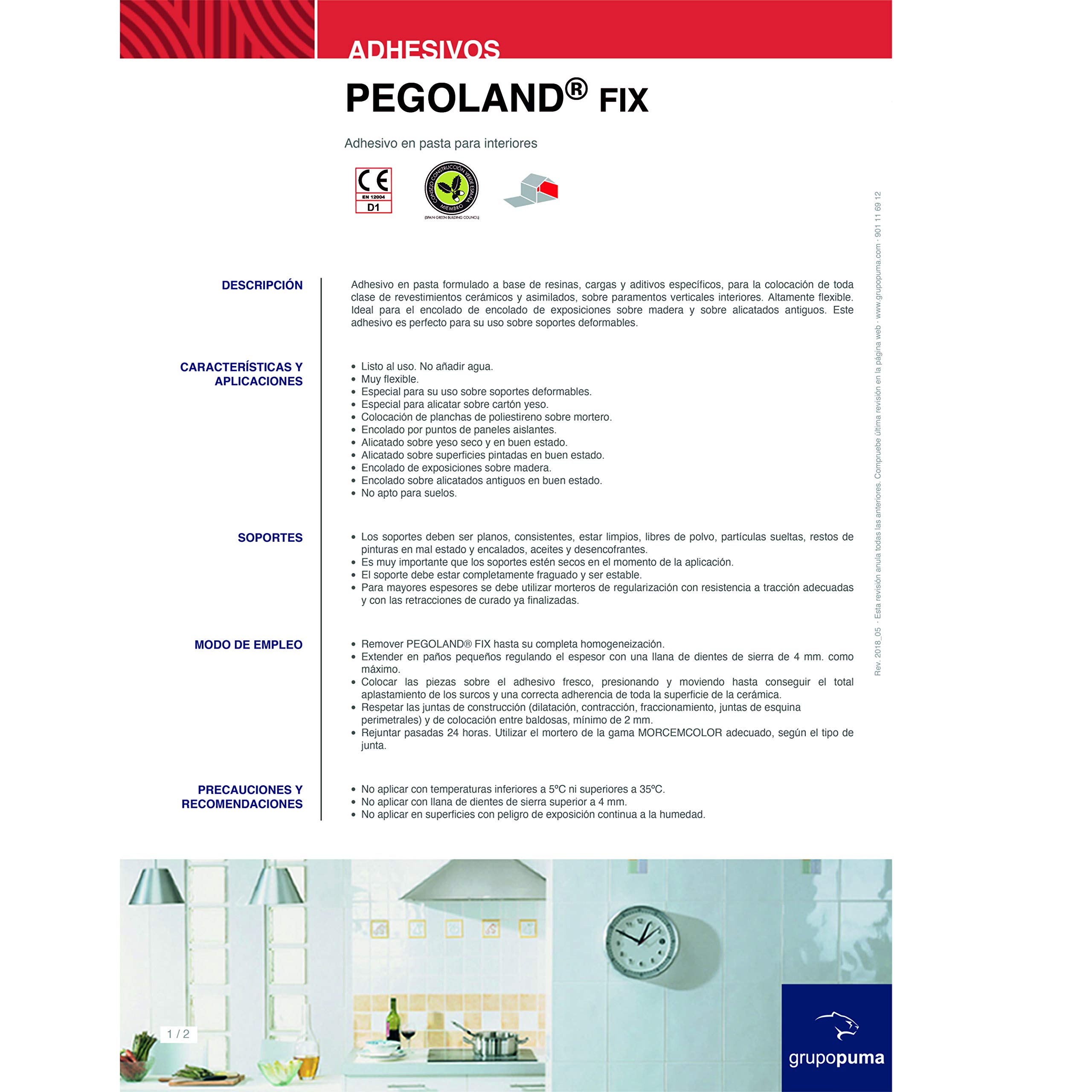 Pegoland Fix Blanco D1: adhesivo en pasta ideal para reparaciones de piscinas, revestimientos cerámicos. Bote 2 KG - Grupo Puma