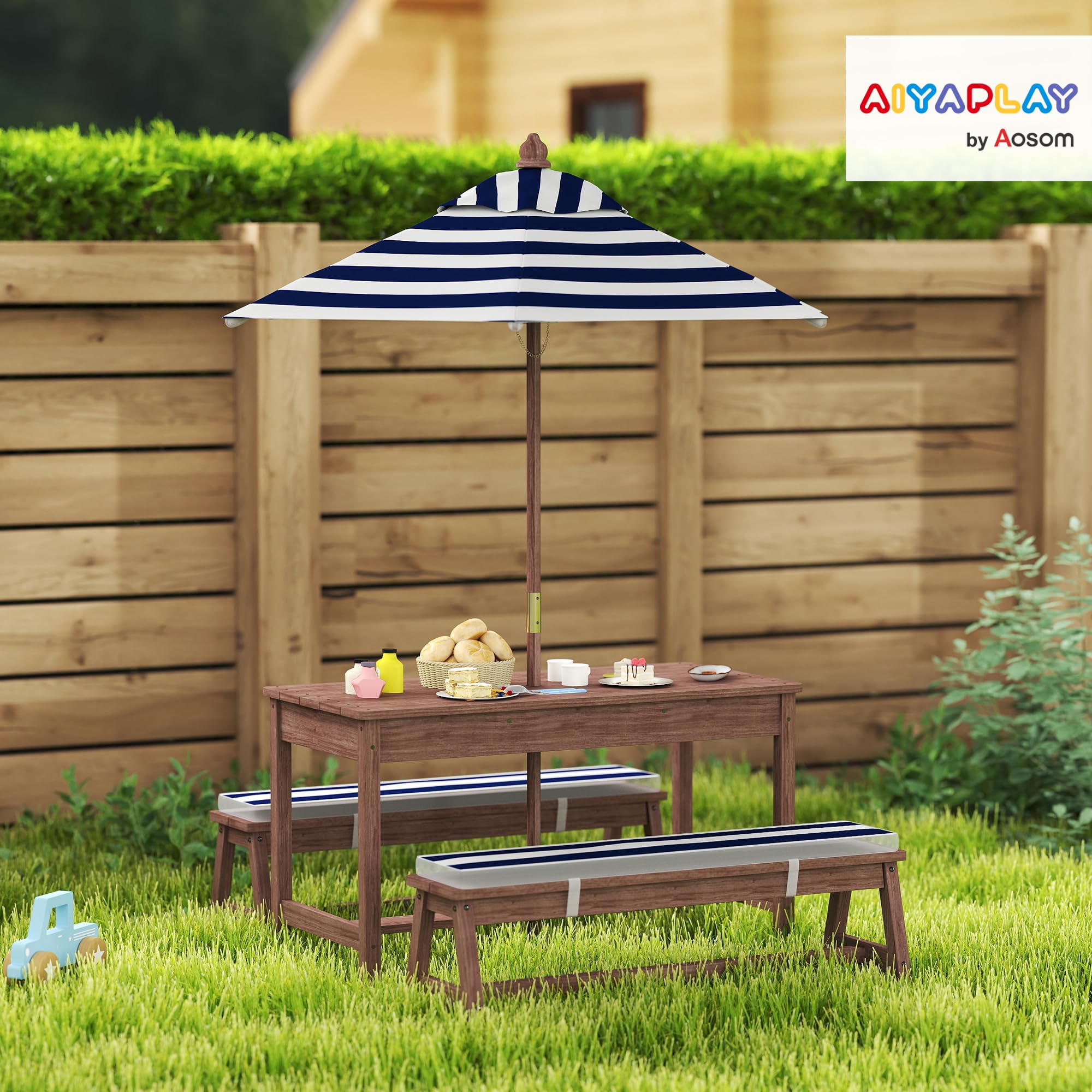 AIYAPLAY Ensemble Salon de Jardin extérieur Enfant bancs Parasol Amovible