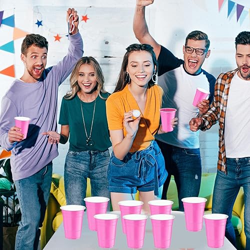 Miniatura 5 de 120 vasos de plástico rosa de 16 onzas, vasos desechables de plástico rosa, vasos de fiesta de 16 onzas para beber, degustaciones servidas,