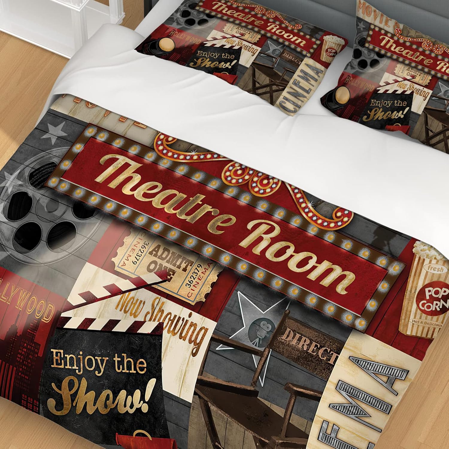 Old Fashioned Movie Projector Decorative Duvet Cover Set, Nostalgic Retro Style 3 Pieces Duvet Cover Set, Ultra Soft Washed Cotton Comforter Cover for All Season(Queen 90" X 90") Queen 90" X 90" Style 7