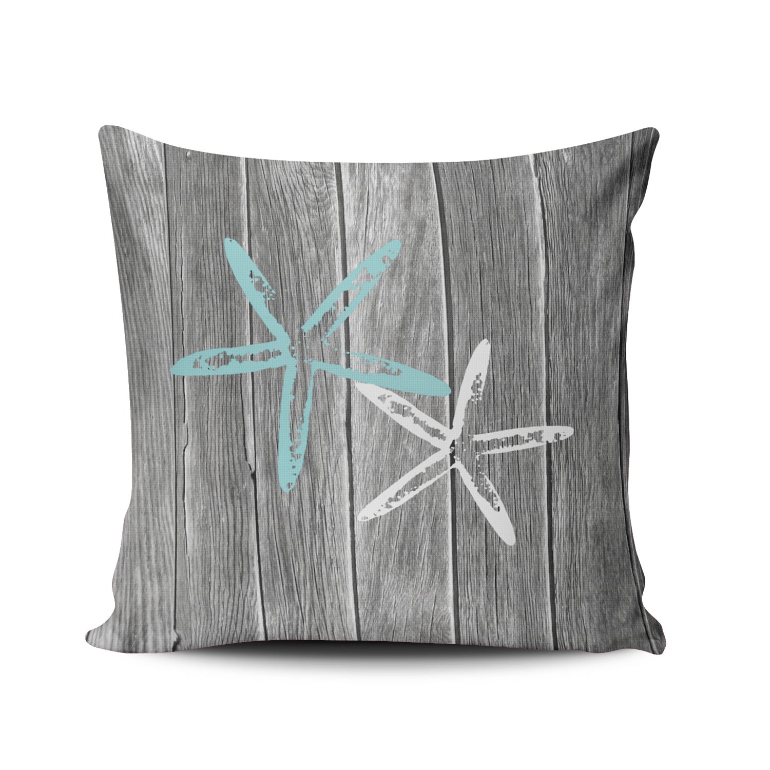 Fanaing Gray and Aqua Turquoise Beach and Starfish Pillowcase Home Sofa Decorative 16X16 Inch Square Throw Pillow Case