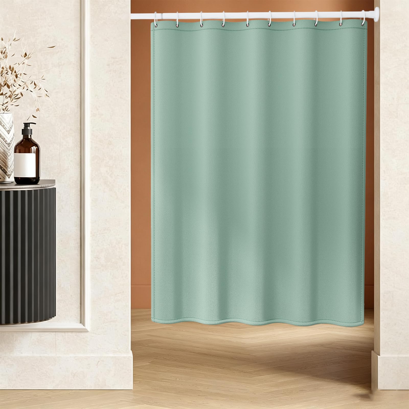 Tenda Doccia Antimuffa 180 x 170 cm Tenda da Doccia in Tessuto 100% Poliestere, Resistente Alla Muffa, Impermeabile, Lavabile in Lavatrice, con Sistema di Sospensione, verde chiaro