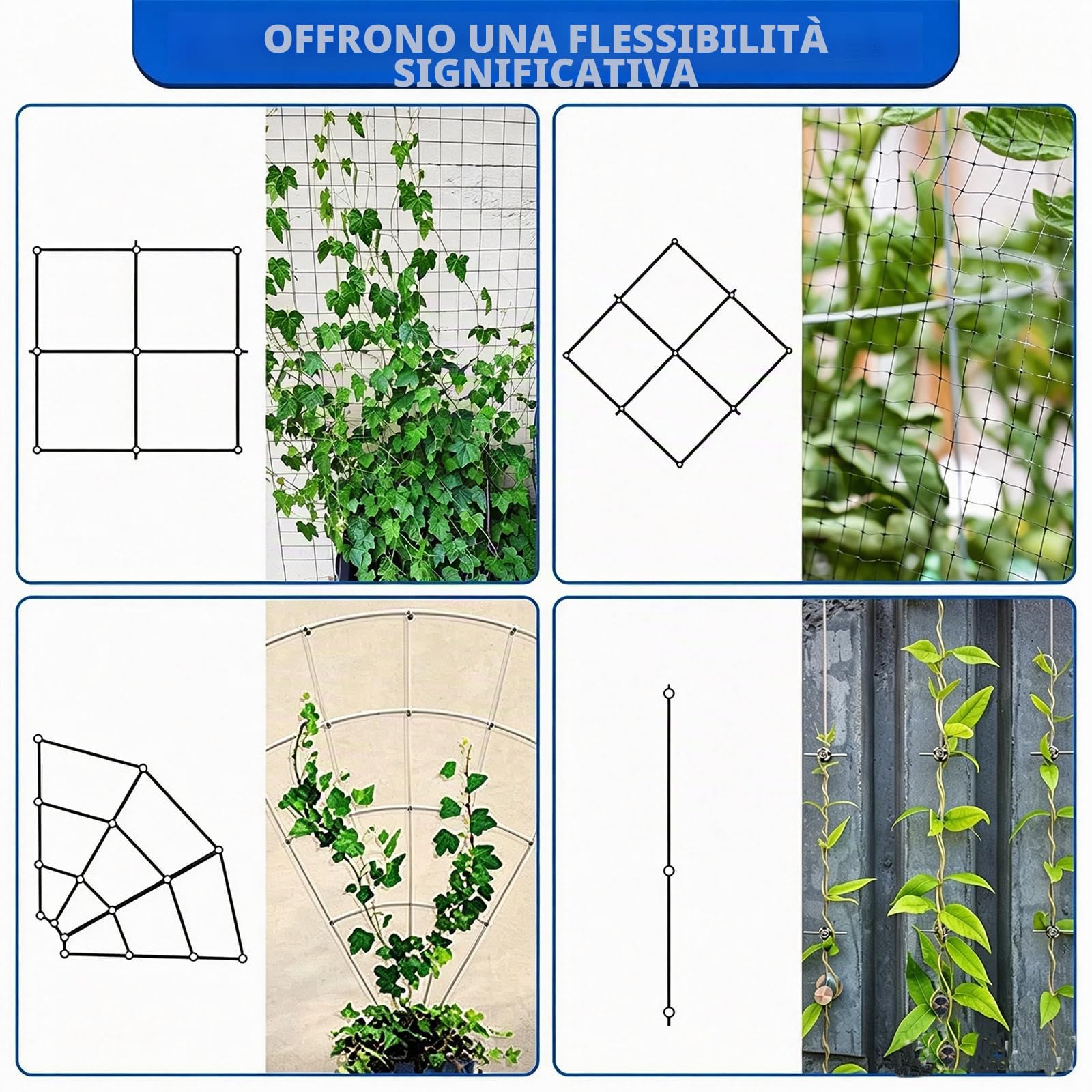 NEWFUN Supporto Piante Rampicanti, 24 M, 16 Supporti, Supporto in Acciaio Inossidabile per Piante Rampicanti Come Rose, viti e Pomodori, Supporto per Piante Rampicanti