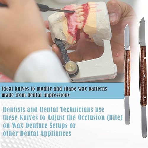 Miniatura 6 de Fahenstock Dental - Cuchillo grande y pequeño, espátula para modelar, laboratorio, cera, 2 piezas, cuchillas de acero inoxidable con mango de madera