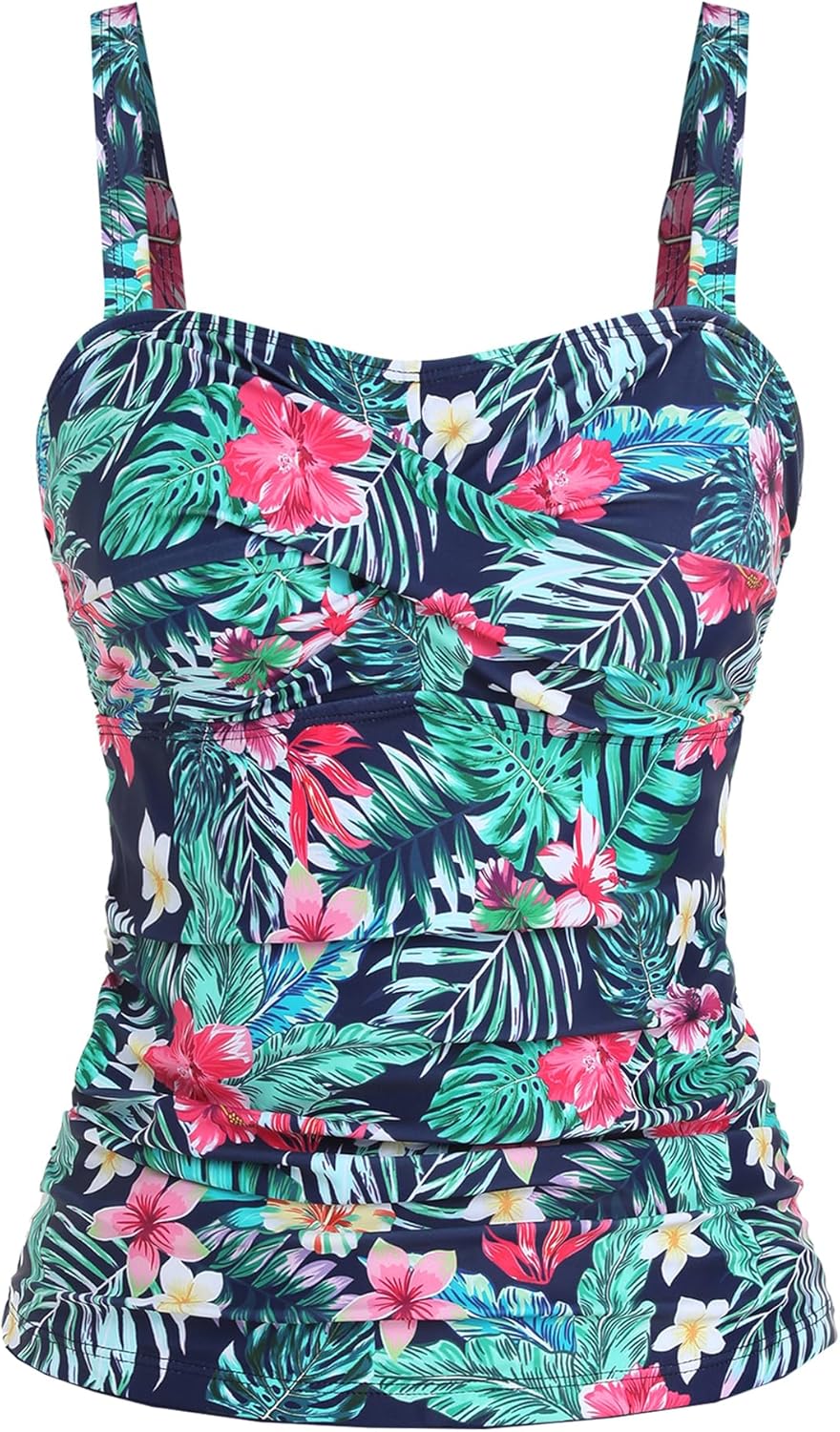 ZAFUL Tummy Control Tankini Tops for Women Slim Fit Wireless Twist Front Ruched Swim Top Only No Bottom