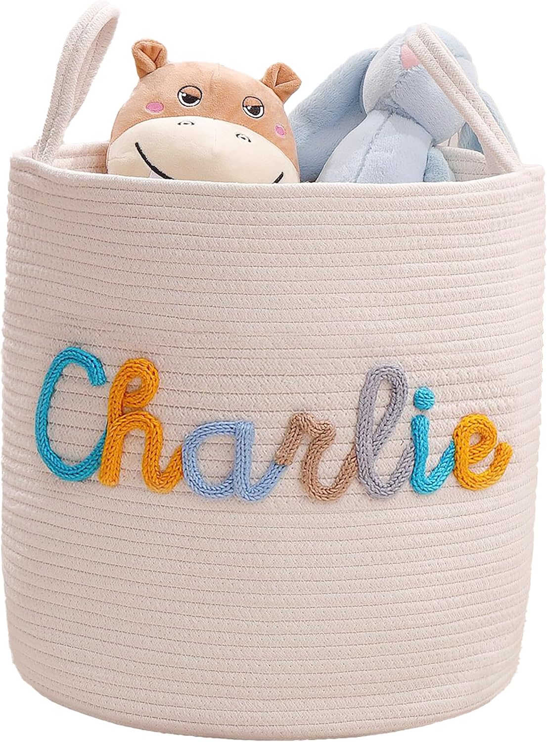 Personalized Baby Basket with Name, Custom Cotton Rope Storage Bin, Newborn Baby Gift Baskets, Baby Shower Gifts, Diaper Caddy Organizer, Nursery Storage (S3-Extra Large)