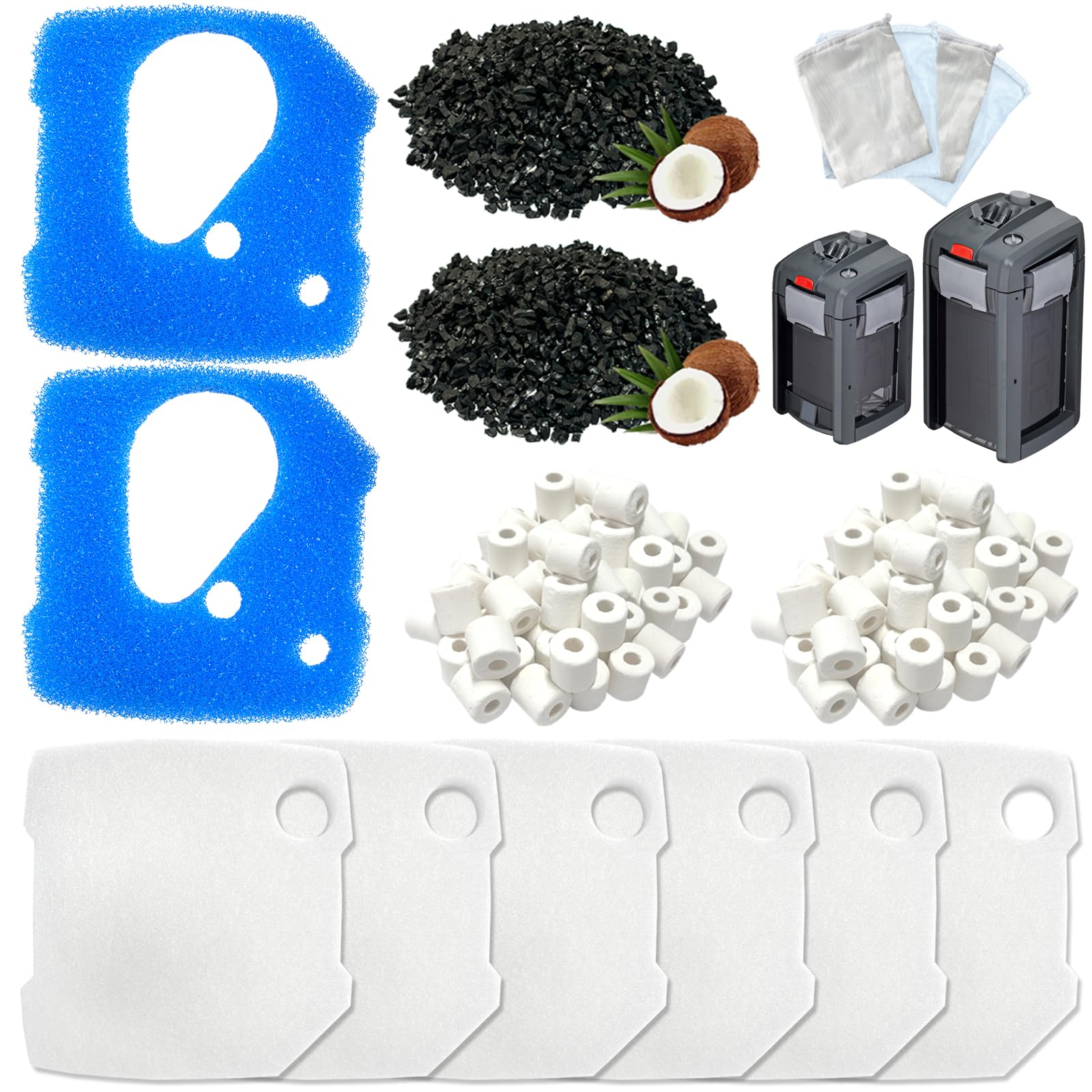 16 Piece Aquarium Filter Media Set - Compatible with Eheim Prof 4+ Professional 4 (250, 250T, 350, 350T, 600 (2271/73/75)) & Prof 4e+ 350 (2274), Contains 2617710 Filter Mat, Filter Fleece, Ceramic