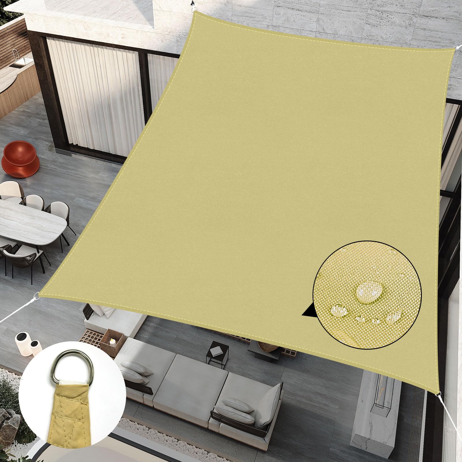 Voile d'ombrage rectangulaire 4,8x6m RICHIE couleur sable pour l'extérieur