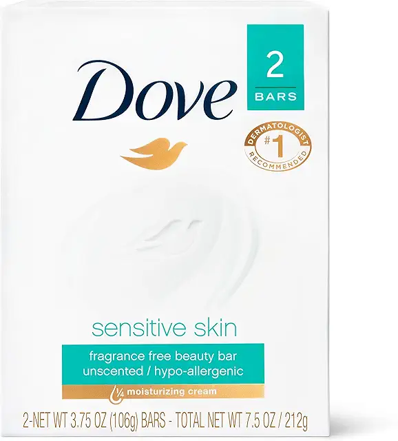Dove Sensitive Skin Unscented Soap Bar - 2 Pack, 3.75 oz Each