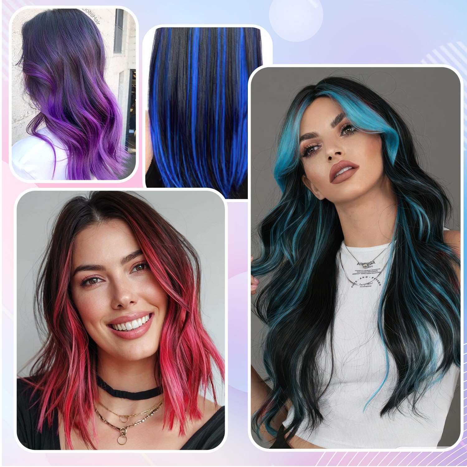 12 Pcs 22-Inch Colored Clip-In Hair Extensions, Vibrant Synthetic Hair Accessories for Kids and Women, 12Pcs (Colored) - Image 3