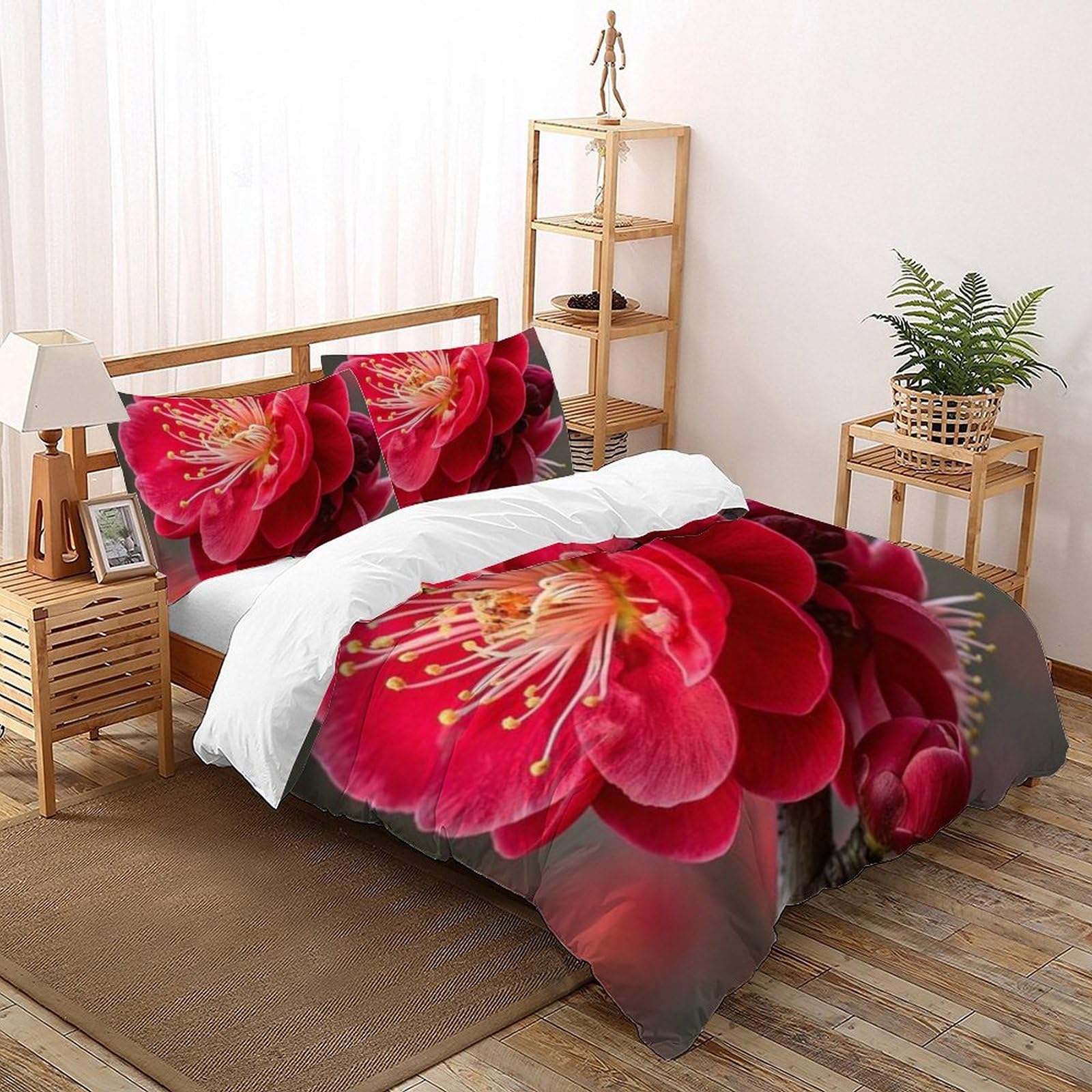 Housse de couette King 220x240 en microfibre imprimé fleurs plantes 3D