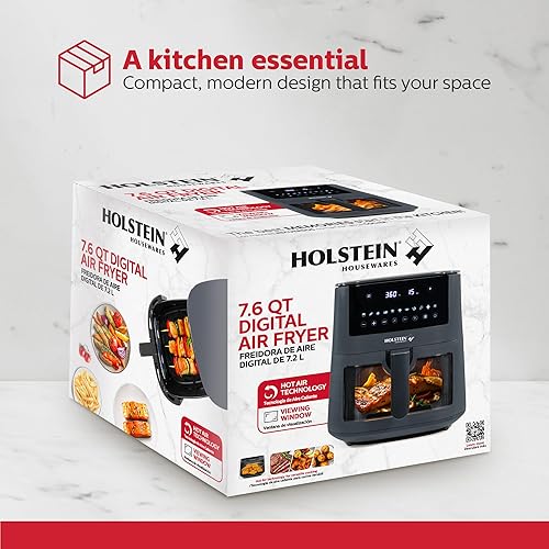 Miniatura 8 de Holstein Housewares Freidora de aire digital de 7.6 cuartos de galón con ventana de visualización y pantalla LED con 7 opciones preestablecidas.