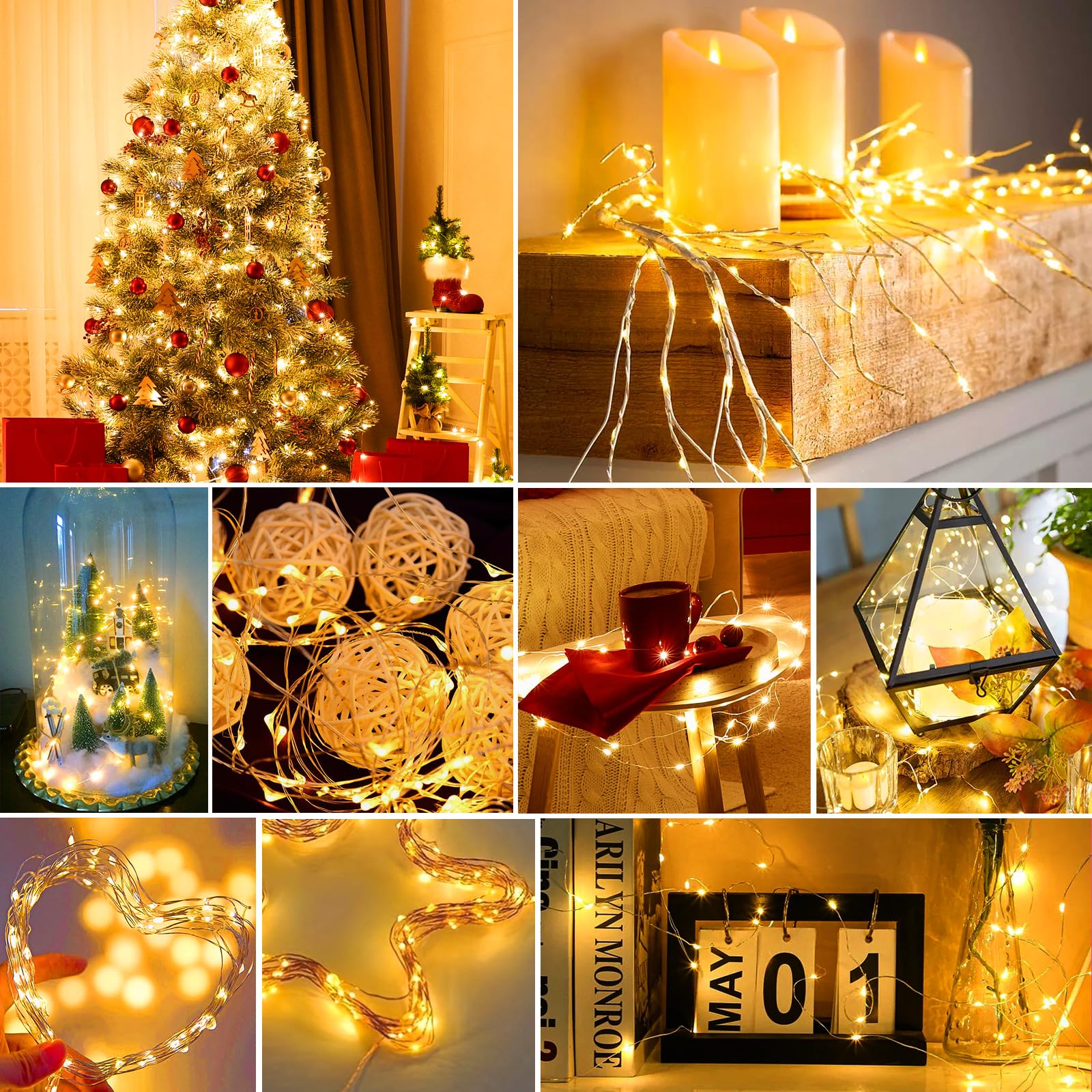 pozzolanas 100 Stück warmweiße batteriebetriebene Lichterketten - 2,1 m wasserdichte Lichterkette mit 20 LEDs für Zuhause, Einmachglas, Party, Hochzeit, Halloween, Weihnachtsdekorationen