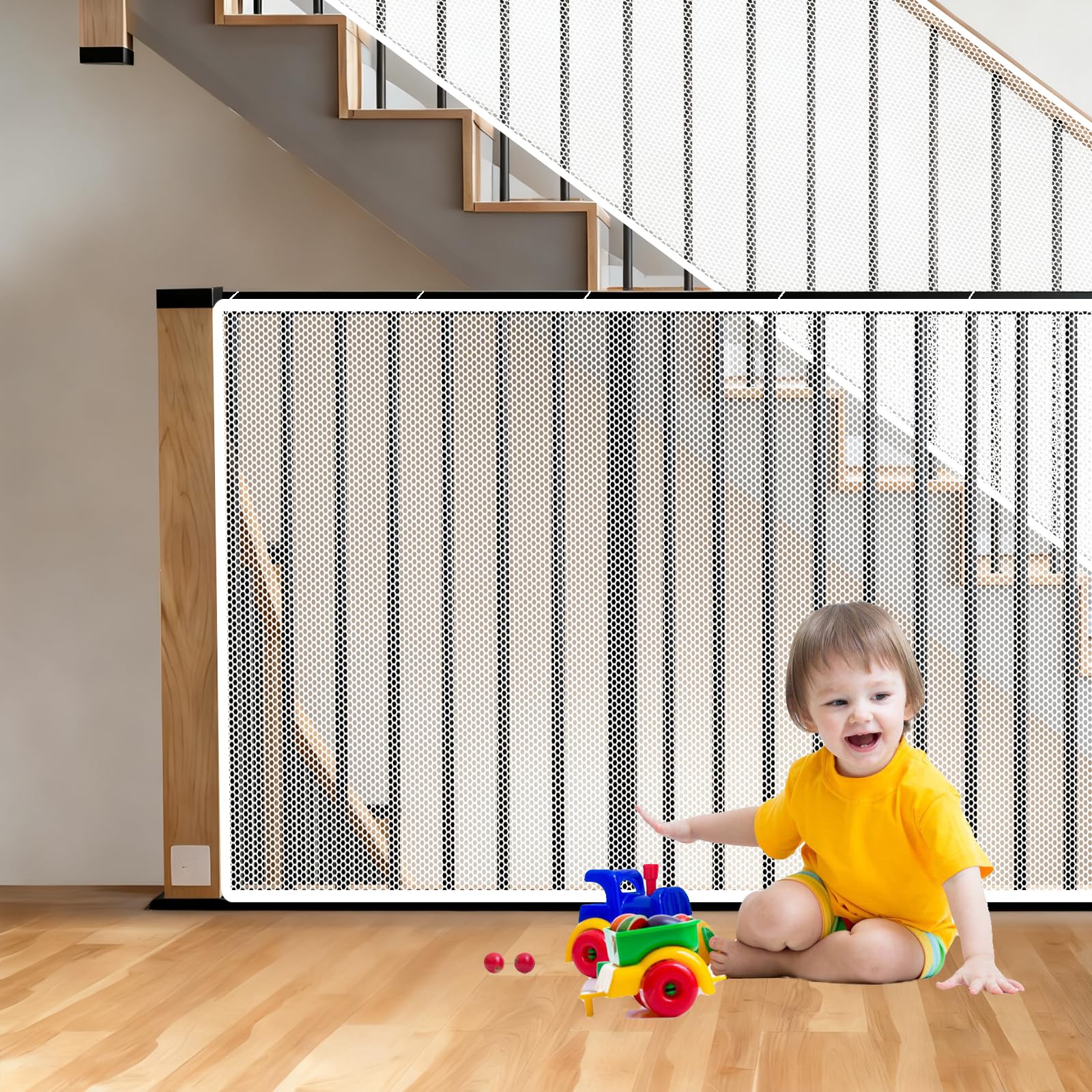 Bebé Red de Seguridad 120 x 240 cm Fuerte y Ajustable, Red de Seguridad para Balcones El Juego Incluye Bridas y Cuerdas para Niños/Mascotas/Juguete, Blanco