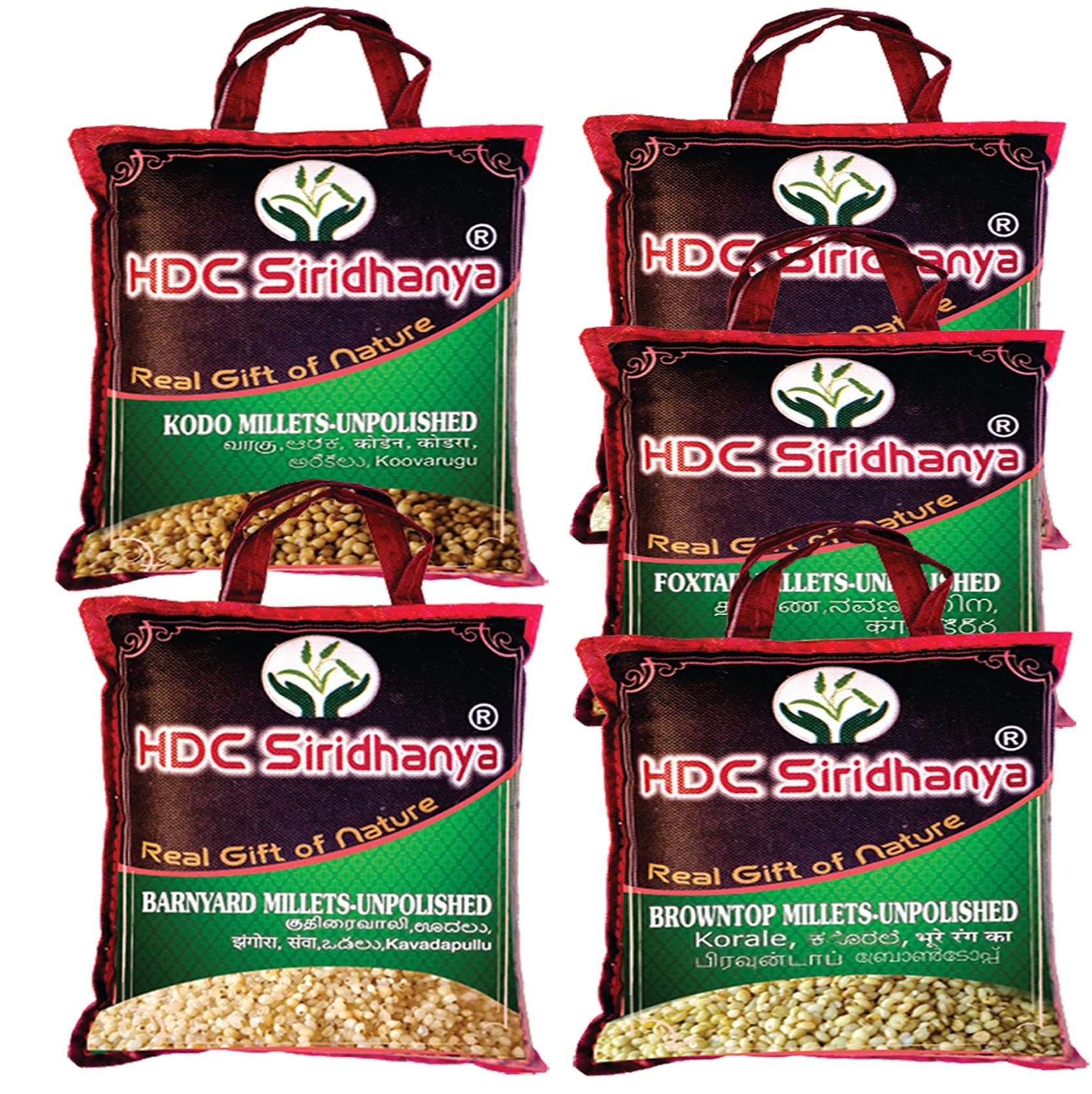 HDC Siridhanya Unpolished And Organic 5 Positive Millets (Kodo, Little, Barnyard, Foxtail And Browntop) Each Bag 920G(Vacuump Pkt.) Origin From Andhra Pradesh,4600 Grams